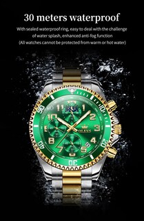 Foto 5 | Foto 5 | Reloj De Pulsera Olevs Chronograph Moon Phase Green De Acero Inoxidable - Venta Internacional.