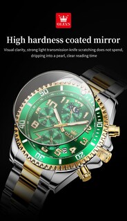 Foto 6 | Foto 6 | Reloj De Pulsera Olevs Chronograph Moon Phase Green De Acero Inoxidable - Venta Internacional.