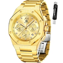 Reloj Olevs Gold Chronograph De Acero Inoxidable De 42 Mm Para Hombre - Venta Internacional.