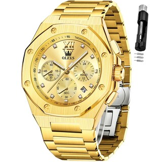 Foto 1 | Foto 1 | Reloj Olevs Gold Chronograph De Acero Inoxidable De 42 Mm Para Hombre - Venta Internacional.