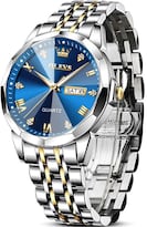 Reloj Olevs Azul Plateado Y Dorado Para Hombre De Acero Inoxidable - Venta Internacional.