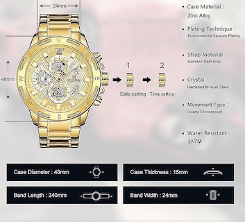 Foto 3 | Foto 3 | Reloj Despertador Huoguo Para Hombre Deportivo Impermeable Dorado - Venta Internacional.