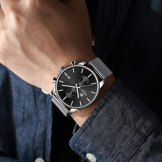 Foto 7 | Foto 7 | Reloj Golden Hour Fashion Sleek Minimalist Para Hombre Plateado - Venta Internacional.