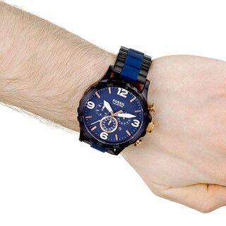 Foto 7 | Foto 7 | Reloj Fossil Hombre Nate Jr1494 Caja Redonda 40mm Diámetro Acero Inoxidable Cierre Desplegable Movimiento Cuarzo Dial Azul
