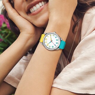 Foto 2 | Foto 2 | Reloj Bisley Para Mujer, Correa De Silicona Amarilla/azul, Funda De 38 Mm - Venta Internacional.
