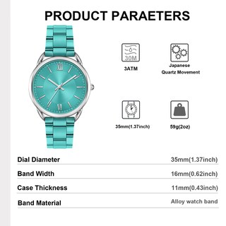 Foto 5 | Foto 5 | Reloj Bisley, Pulsera De Metal Verde Para Mujer, Esfera Romana, 36 Mm - Venta Internacional.