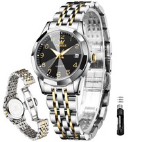 Reloj Olevs Para Mujer, Acero Inoxidable, Dorado Y Plateado, Resistente Al Agua - Venta Internacional.