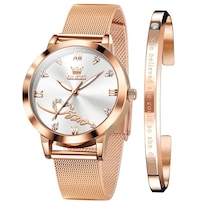 Reloj Olevs Correa de Malla e Oro Rosa para Mujer- Venta Internacional