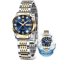 Reloj Olevs De Acero Inoxidable Para Mujer, Dorado Y Azul, Impermeable - Venta Internacional.