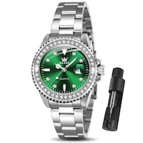 Reloj Olevs Para Mujer, Acero Inoxidable, Color Plateado Y Verde, Resistente Al Agua - Venta Internacional.