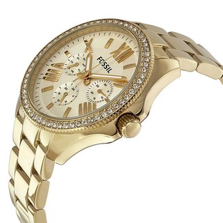 Foto 3 | Foto 3 | Reloj Fossil Mujer Cecile Am4482 Caja Redonda 40mm Diámetro Acero Inoxidable Cierre Desplegable Movimiento Cuarzo Dial Dorado