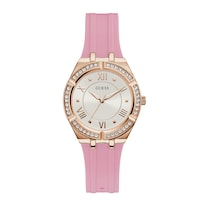 Reloj Guess Mujer Cosmo Gw0034l3 Caja Redonda 35mm Diámetro Acero Inoxidable Cierre Hebilla Movimiento Cuarzo Dial Plateado