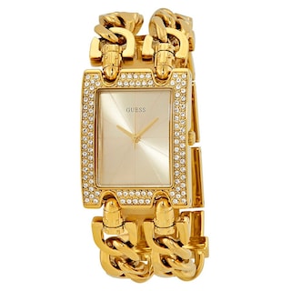 Foto 1 | Foto 1 | Reloj Guess Mujer Heavy W0072l1 Caja Rectangular 30mm Diámetro Acero Inoxidable Cierre Desplegable Movimiento Cuarzo Dial Dorado