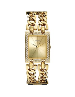 Foto 3 | Foto 3 | Reloj Guess Mujer Heavy W0072l1 Caja Rectangular 30mm Diámetro Acero Inoxidable Cierre Desplegable Movimiento Cuarzo Dial Dorado