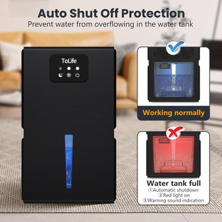 Foto 6 | Foto 6 | Deshumidificador Tolife Para Dormitorio De 2,8 L Con Apagado Automático De 90 M², Color Negro - Venta Internacional.