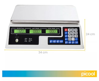 Foto 3 | Foto 3 | Báscula Comercial Picool Blanca Digital 40 Kg Recargable Tecla Tara