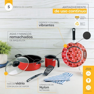 Foto 5 | Foto 5 | Batería De Cocina Ekco Trends 5 Piezas Rojo Con Antiadherente