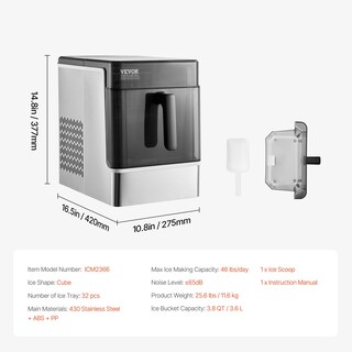 Foto 7 | Foto 7 | Máquina De Hielo Vevor Para Encimera, 46 Libras/24 Horas, 32 Cubos, 15 Minutos - Venta Internacional.