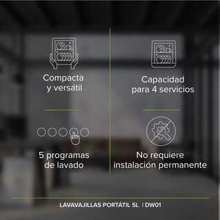 Foto 2 | Foto 2 | Lavavajillas Avera Dw01 color Blanco Portátil 5 Programas 5L Lavaplatos Encimera