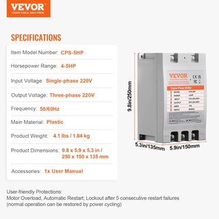 Foto 7 | Foto 7 | Convertidor De Fase Vevor 5hp 15a Monofásico A Trifásico 220v - Venta Internacional.