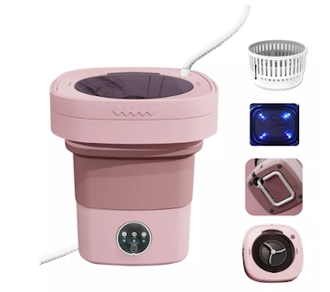 Foto 1 | Foto 1 | Mini Lavadora Secadora Portátil Wünd Rosa 10630COP Luz Azul Plegable