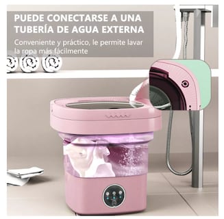 Foto 2 | Foto 2 | Mini Lavadora Secadora Portátil Wünd Rosa 10630COP Luz Azul Plegable