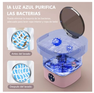 Foto 3 | Foto 3 | Mini Lavadora Secadora Portátil Wünd Rosa 10630COP Luz Azul Plegable