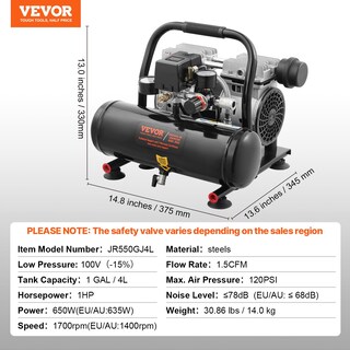 Foto 7 | Foto 7 | Compresor De Aire Vevor, Tanque De Acero De 1 Galón, 1 Hp, 1.5 Cfm, 120 V - Venta Internacional.