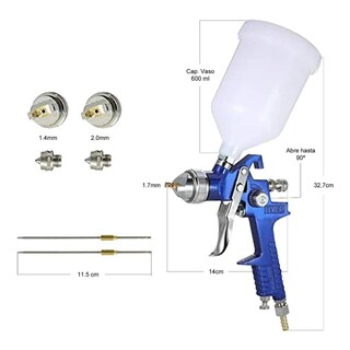 Foto 2 | Foto 2 | Pistola De Gravedad H827g-kit Con Boquillas 1.4/1.7/2.0 Mm Y Vaso 600 Ml – Profesional Para Pintura Automotriz