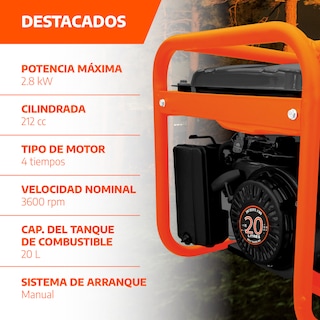 Foto 3 | Foto 3 | Generador Eléctrico A Gasolina Daewoo Gdk3000n Color Naranja Y Negro Gran Potencia Y Bajo Ruido 20l