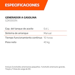 Foto 5 | Foto 5 | Generador Eléctrico A Gasolina Daewoo Gdk3000n Color Naranja Y Negro Gran Potencia Y Bajo Ruido 20l