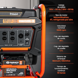 Foto 5 | Foto 5 | Generador Portátil 6.2 Kw 420cc 40l Regulador Voltaje Arr Elect-man Daewoo