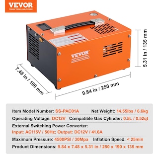 Foto 4 | Foto 4 | Compresor De Aire Pcp Vevor 4500 Psi 12 V Dc/110 V Ac Con Adaptador - Venta Internacional.
