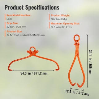 Foto 7 | Foto 7 | Pinzas Para Troncos Vevor, 2 Garras, 32 Cm, Acero Pesado - Venta Internacional.
