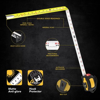 Foto 3 | Foto 3 | Cinta Métrica Lexivon Autolock, 7,5 M/25 Pies, 1 Pulgada De Ancho, Abrigo De Nailon - Venta Internacional.
