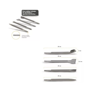 Foto 4 | Foto 4 | Kit Cincel para Taladro Rotomartillo Concreto Gurbia 25 cm 4 pzas color Plata