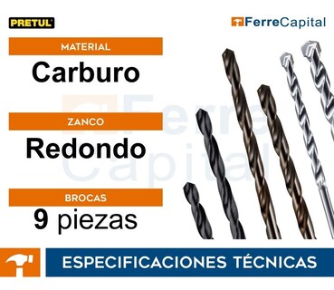 Foto 2 | Foto 2 | Juego De Brocas Mixto, 9 Piezas, Pretul Pretul 20704