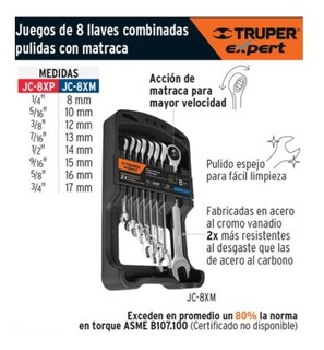 Foto 2 | Foto 2 | Juego De 8 Llaves Combinadas Mm Con Matraca Truper 15816