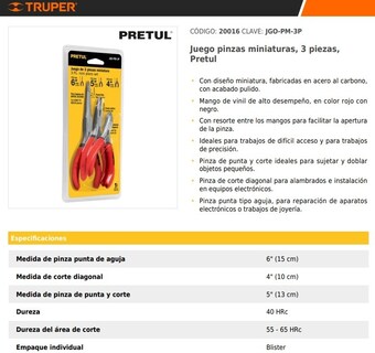 Foto 2 | Foto 2 | Juego Pinzas Miniatura, 3 Piezas, 20016 Pretul