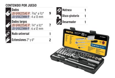 Foto 2 | Foto 2 | Juego Autoclé Cuadro 1/4'', 22 Pz Milimétricos Pretul 23980