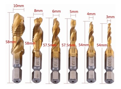 Foto 2 | Foto 2 | Métrica Rosca Taladros M3-m10 Titanio Hss Brocas 6pcs Juego