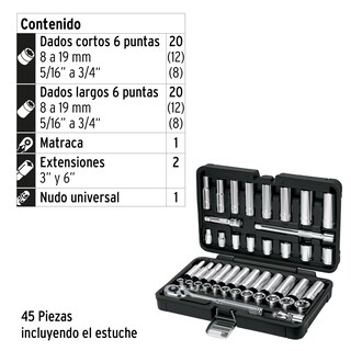 Foto 3 | Foto 3 | Juego de 45 Herramientas Truper JD-3/8X45MP Cuadro 3/8 '' STD y MM