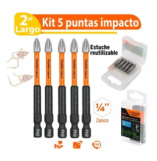 Foto 2 | Foto 2 | Kit 5 Puntas de Impacto Phillips Ph2 X 2'' Truper color Naranja y Negro