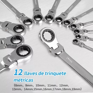 Foto 3 | Foto 3 | Set 12pzs Llave Inglesa Combinada Tipo Matraca Ajustable Eo Safe Imports Esi-12369 Plata