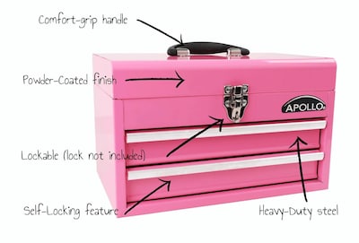 Foto 4 | Foto 4 | Caja De Herramientas Apollo Tools De Acero De 35 Cm Con 2 Cajones, Color Rosa Dt5010p - Venta Internacional.