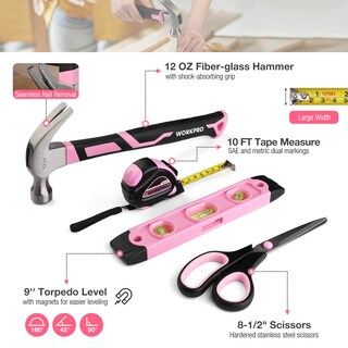 Foto 3 | Foto 3 | Kit De Herramientas Workpro Pink 258 Piezas Con Martillo Rosa Y Destornillador - Venta Internacional.