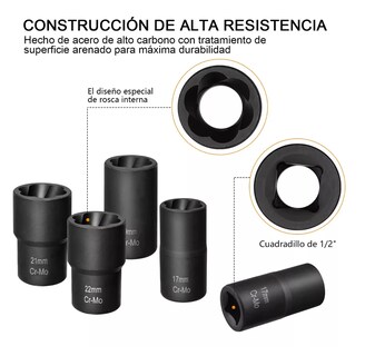 Foto 3 | Foto 3 | Juego De Extractores 1/2'' Para Quitar Tuercas Barridas Negro Detalle Naranja