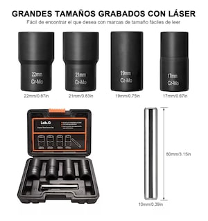 Foto 5 | Foto 5 | Juego De Extractores 1/2'' Para Quitar Tuercas Barridas Negro Detalle Naranja