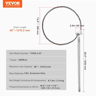 Foto 7 | Foto 7 | Llave De Cadena Vevor, Llave De Tubo De Cadena De 48 Pulgadas, 13,4 Cm De Diámetro - Venta Internacional.