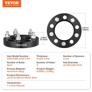 Foto 7 | Foto 7 | Separadores De Ruedas Vevor De 5 X 114 Mm Y 25,4 Mm De Grosor Para Jeep Ford, 4 Unidades - Venta Internacional.